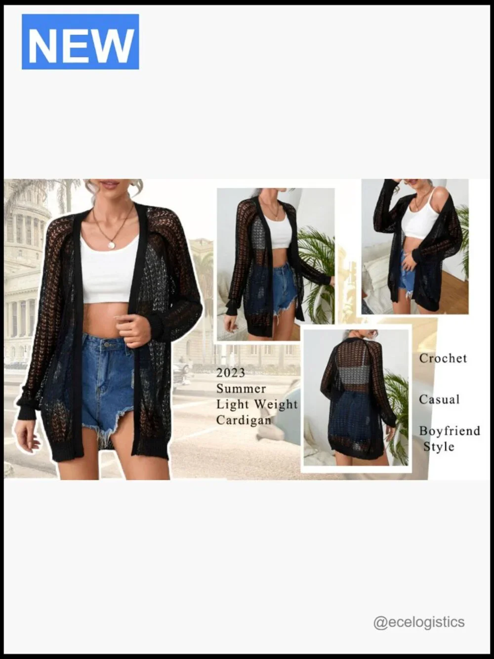 Crochet Lightweight Cardigan Cover Up Open Front Long Sleeve Summer Sweater